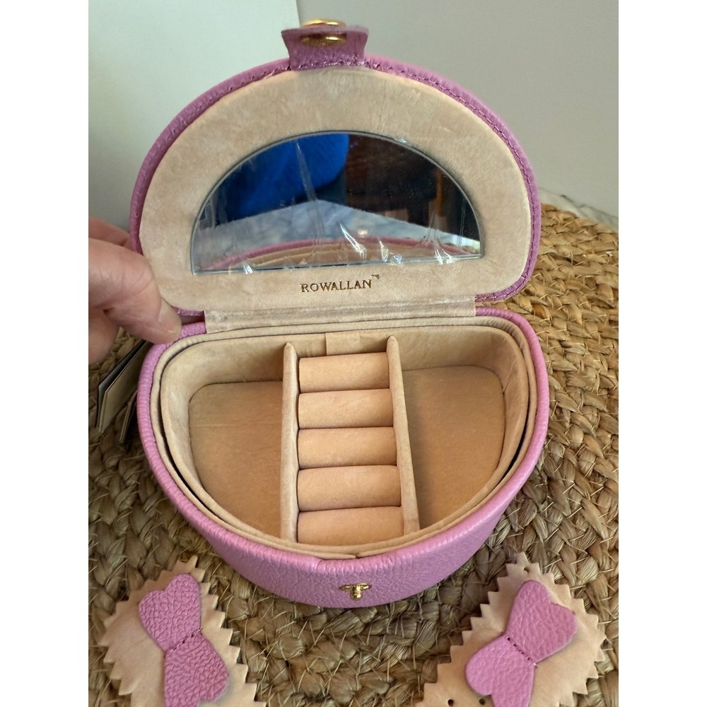 NWT Rowallan of Scotland (Checker Leather) genuine cow leather pink jewelry case - Picture 5 of 7